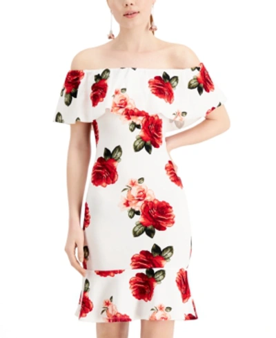 Shop Almost Famous Juniors' Floral Off-the-shoulder Dress In Cream Floral