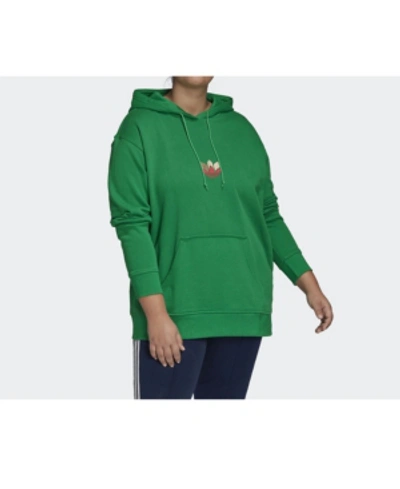 Shop Adidas Originals Women's Adicolor 3d Trefoil Hoodie, Plus Size In Green