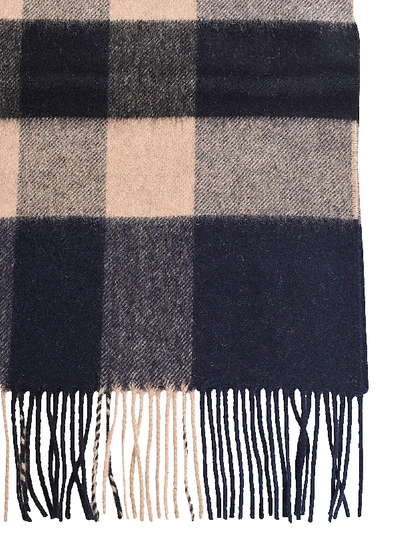 Shop Burberry Half Mega Check Scarf In Indigo/mid Camel