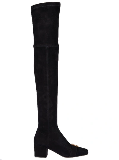 Shop Balmain Logo Plaque Knee-length Boots In Black