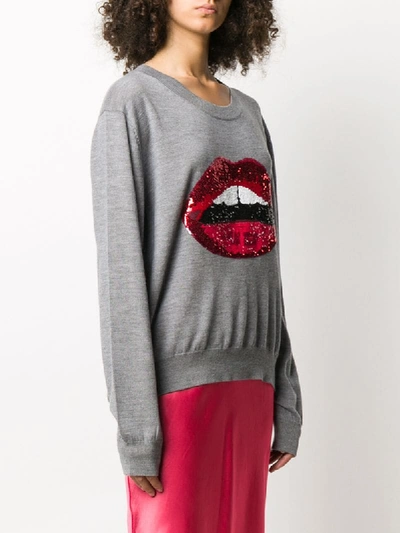 Shop Markus Lupfer Sequin Lips Embroidered Fine Knit Jumper In Grey