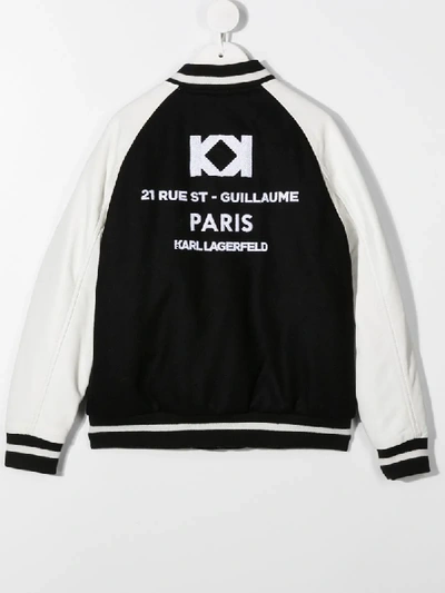 Shop Karl Lagerfeld Embroidered Logo Bomber Jacket In Black