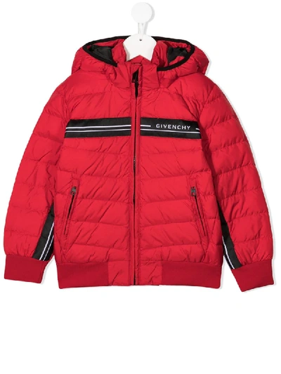 Shop Givenchy Padded Logo Print Jacket In Red