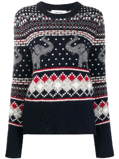Shop Thom Browne Mixed-pattern Jumper In Blue