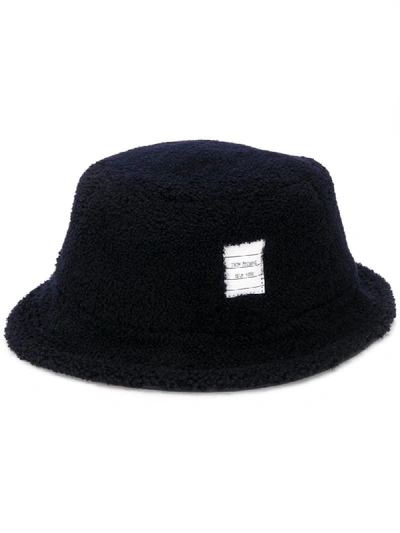Shop Thom Browne Shearling Bucket Hat In Blue