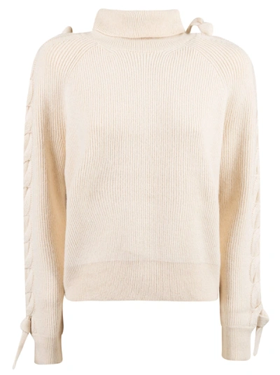 Shop Jw Anderson Cable Insert Turtleneck Sweater In Off White