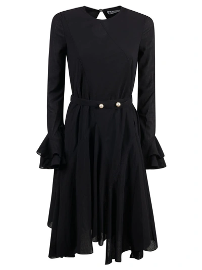 Shop Jw Anderson Godet Hem Belted Dress In Black