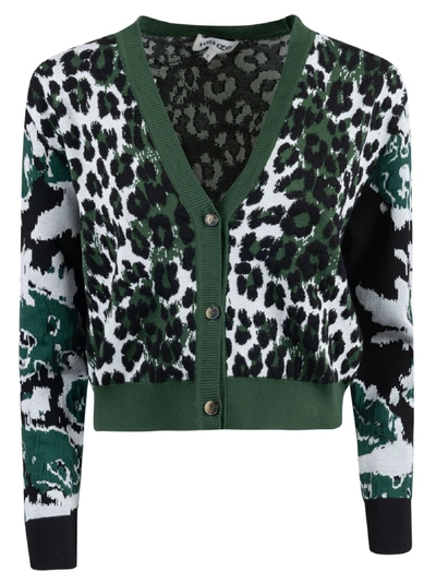 Shop Kenzo Leopard Jacquard Cardigan In Green/white