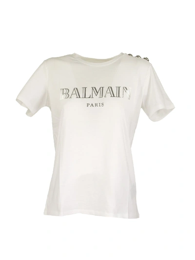 Shop Balmain Logo Print In White/silver