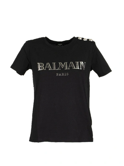 Shop Balmain Logo Print In Black/silver