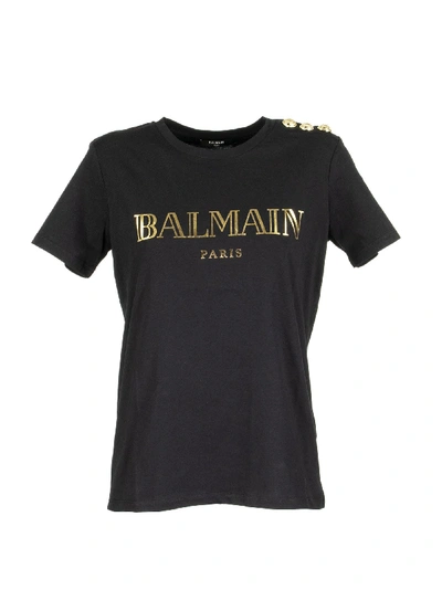 Shop Balmain Logo Print In Black/gold