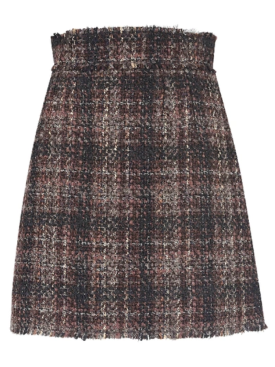 Shop Dolce & Gabbana Checked Woven Skirt In Black/brown