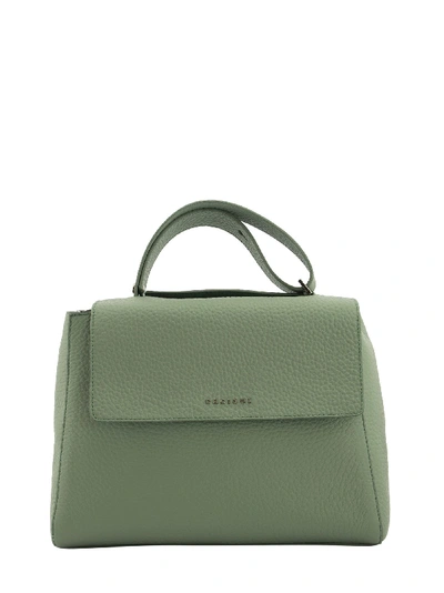 Shop Orciani Sveva Soft Medium Leather Shoulder Bag In Sage Green