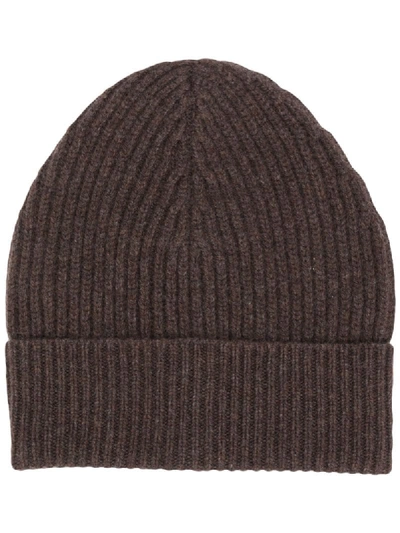 Shop Maison Margiela Ribbed-knit Wool Beanie In Brown