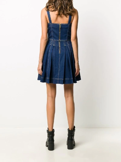 Shop Versace Jeans Couture Pleated Denim Mini Dress In Blue