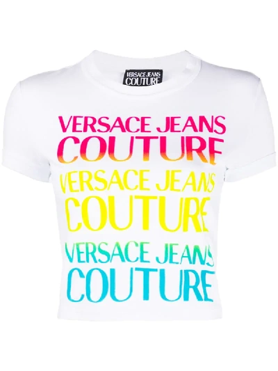 Shop Versace Jeans Couture Logo-print Cropped T-shirt In White