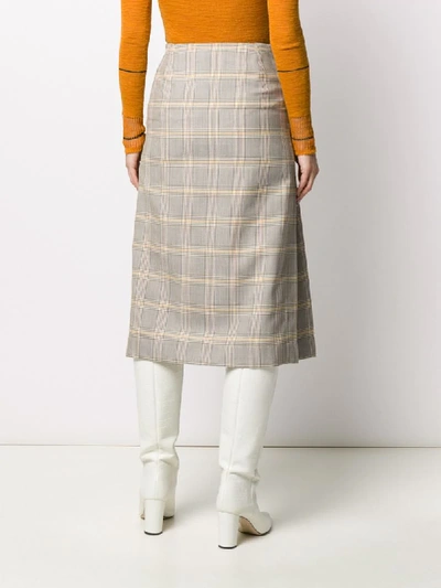 Shop Victoria Beckham Plaid Midi Skirt In Neutrals