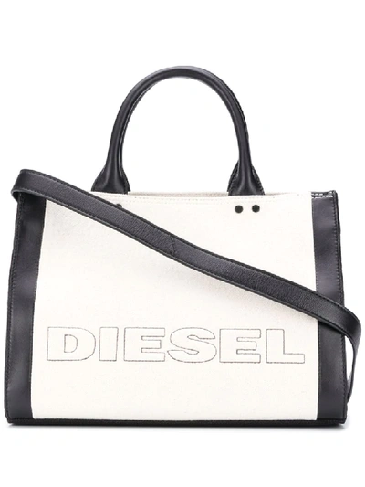 Shop Diesel Colour-block Logo Tote Bag In Neutrals