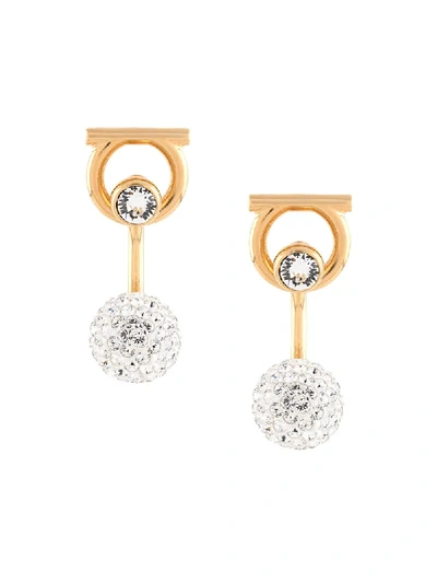 Shop Ferragamo Gancini Crystal-embellished Earrings In Gold