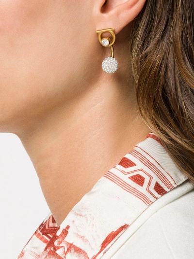 Shop Ferragamo Gancini Crystal-embellished Earrings In Gold