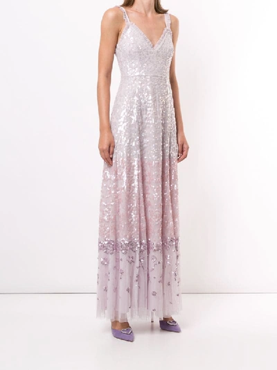 Shop Needle & Thread Sequin Embellished Ruffle Trim Gown In Purple