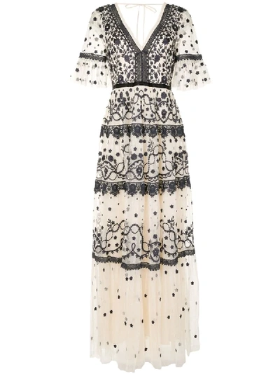 Shop Needle & Thread Tiered Style Embroidered Dress In Neutrals