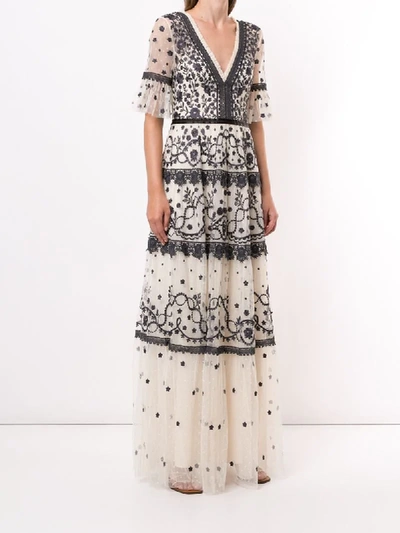 Shop Needle & Thread Tiered Style Embroidered Dress In Neutrals