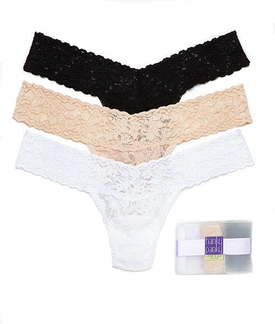 Shop Hanky Panky Signature Lace Low Rise Thong 3-pack In Black,white,chai