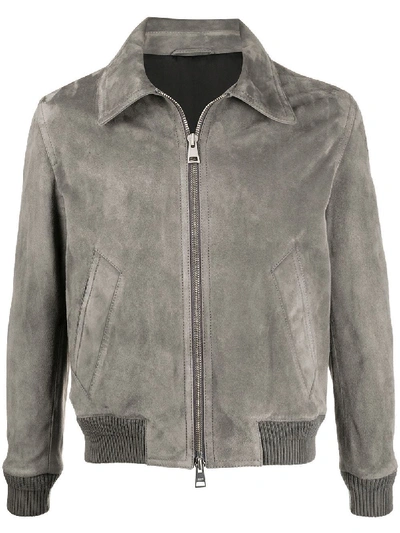 Shop Ami Alexandre Mattiussi Zipped Classic Suede Jacket Dark Grey