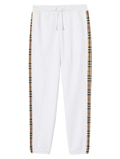 Shop Burberry White Check Print Panel Sweatpants