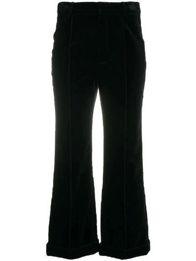 Shop Saint Laurent Black Cotton Cropped Trousers