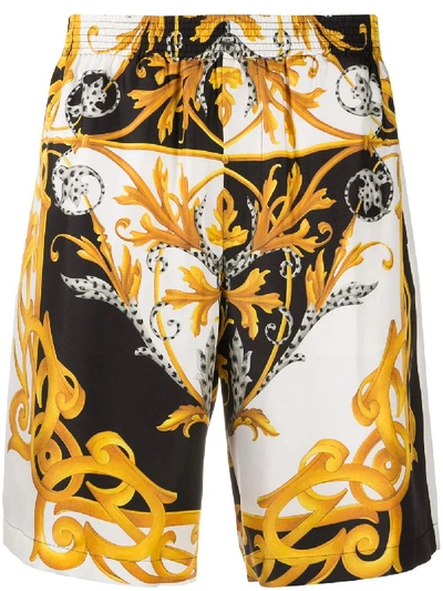 Shop Versace Barocco Print Elastic Shorts