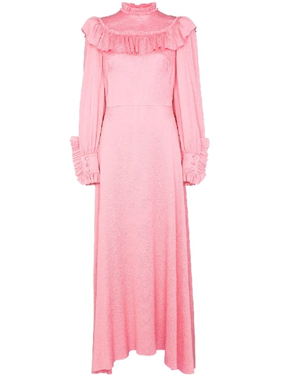 Shop The Vampire's Wife Firefly Ruffled Silk Maxi Dress In Pink