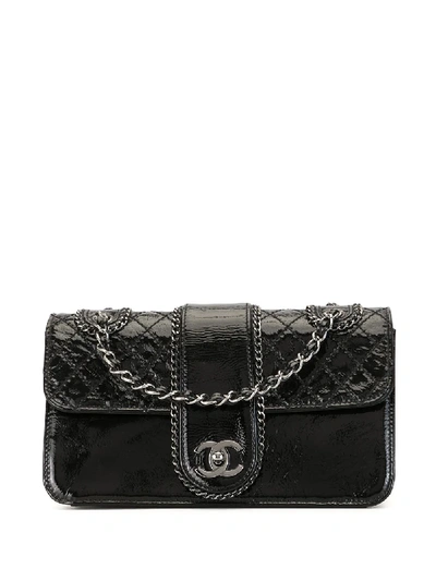 Pre-owned Chanel 2006 Quilted Double Chain Shoulder Bag In Black