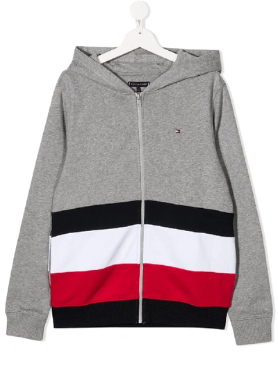 Shop Tommy Hilfiger Junior Teen Stripe Zip-up Hoodie In Grey