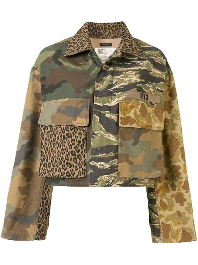 Shop R13 Contrast Camouflage Print Cropped Jacket In Brown
