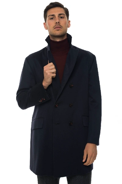 Shop Kiton Double-breasted Coat In Blue