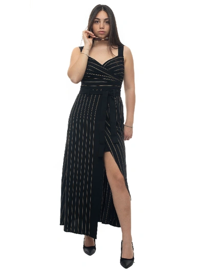 Shop Emporio Armani Midi Dress Nero/oro Polyester Woman In Black