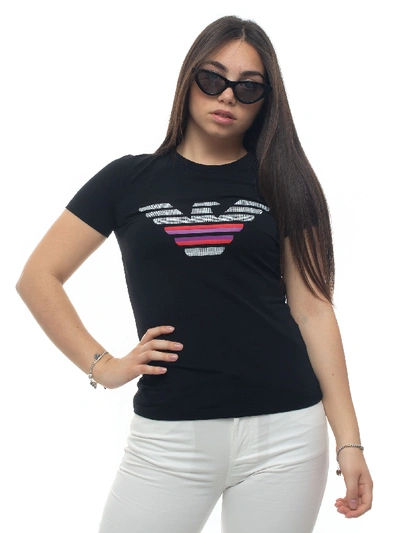 Shop Emporio Armani Short-sleeved Round-necked T-shirt Black Cotton Woman
