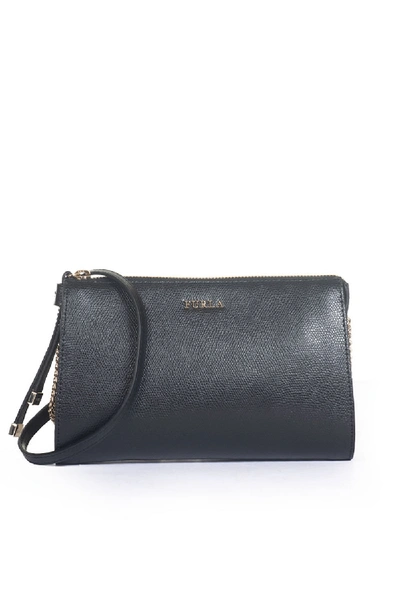 Shop Furla Leather Pochette Black Leather Woman