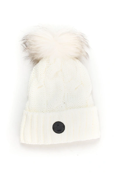 Shop Museum Rib Hat With Pom Poms White Acrylic Woman