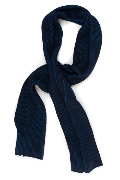 Shop Hugo Boss Boss Large Ribbed Scarf Blue Wool Man