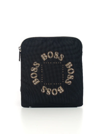 Shop Hugo Boss Boss Shoulder Bag In Logo-textile Black Polyamide Man