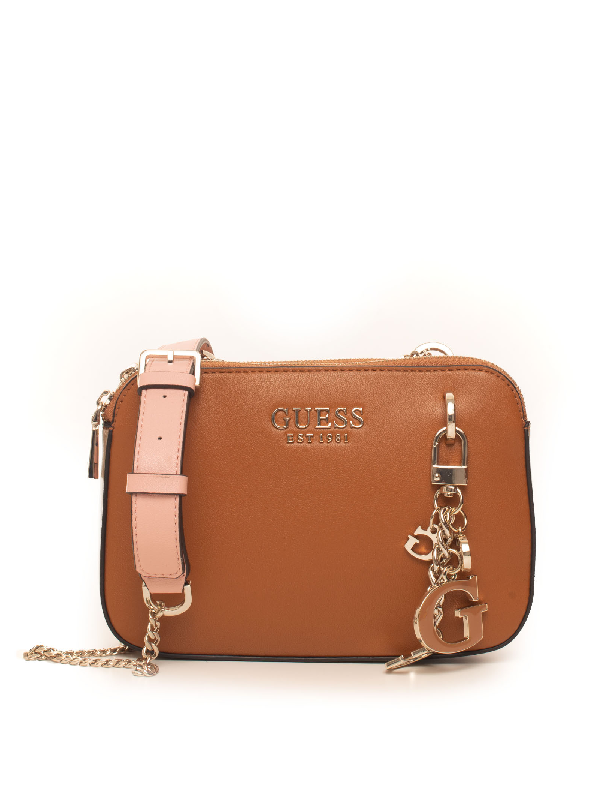 Guess Sherol Shoulder Bag With Chain Cognac Polyurethane Woman In Beige | ModeSens