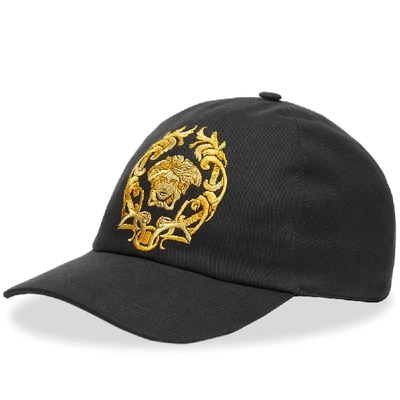 Shop Versace Embroidered Medusa Cap In Black