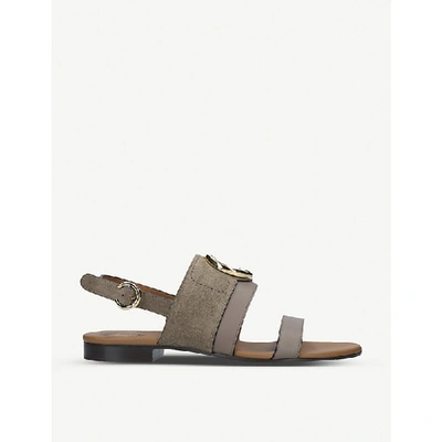 Shop Chloé C Logo Leather Sandals In Grey