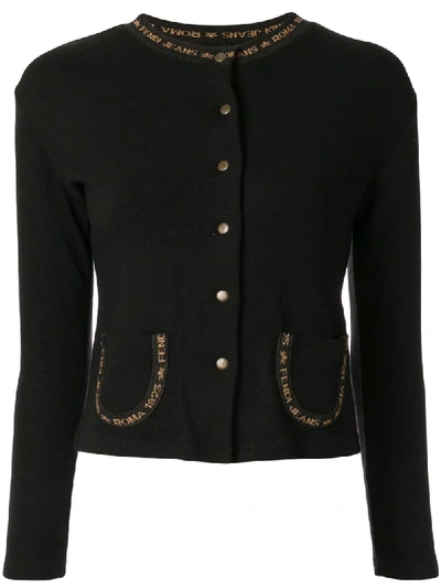 Pre-owned Fendi Collarless Buttoned Cardigan In Black