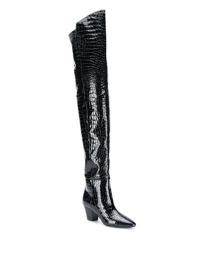 Shop Saint Laurent Embossed Knee Boots In Black