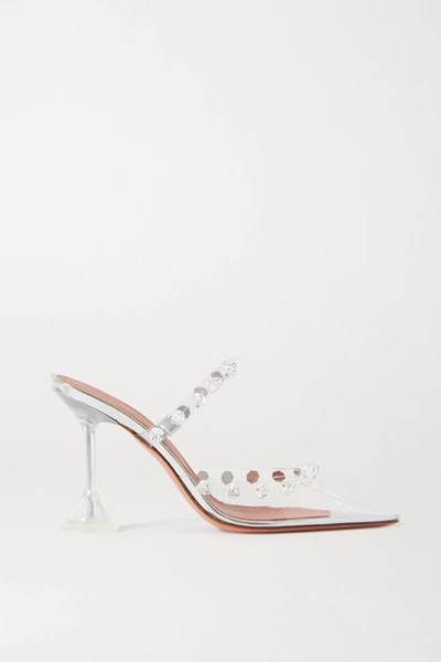 Shop Amina Muaddi Julia Crystal-embellished Pvc And Metallic Leather Mules