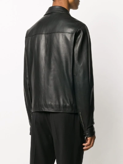 Shop Tagliatore Leather Biker Jacket In Black